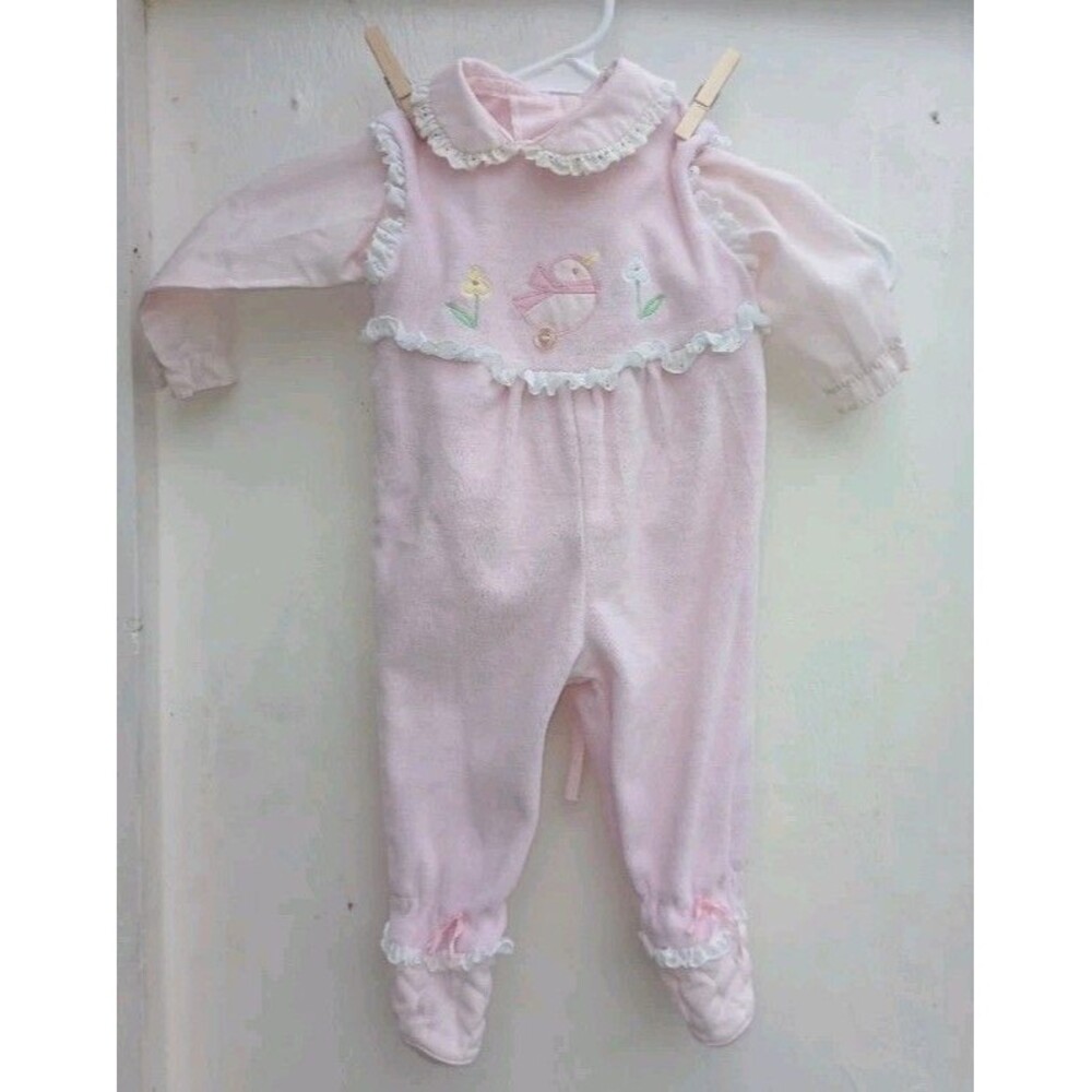 Vintage 80s Thomas Sleeper Pink Girls 6/9 Mos Terry Cloth Jumper Made In USA
